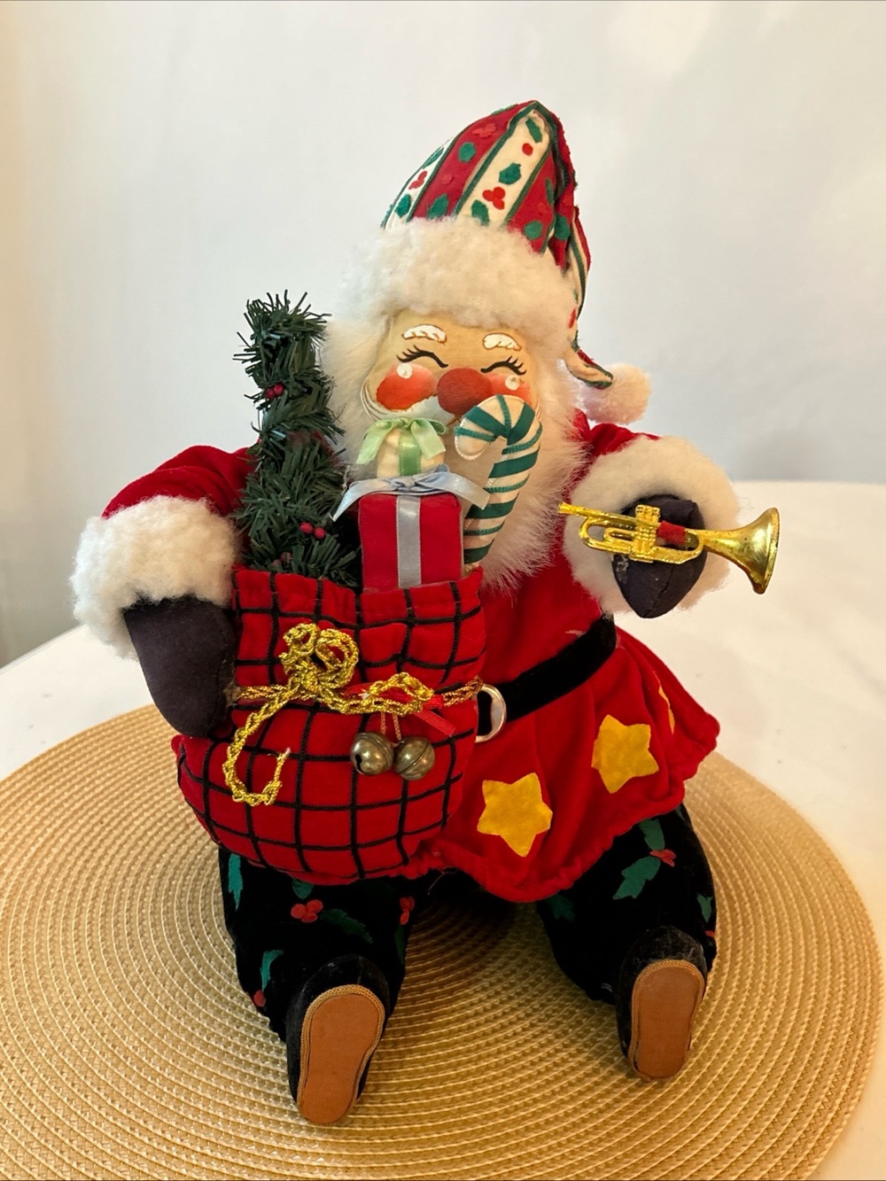 1991 VTG Annalee Mobilitee Wind Up Musical Santa Claus Doll Toy Sack Horn Works!